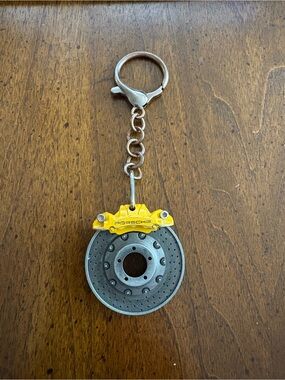 Porsche Brake Rotor Caliper Keychain Yellow Metal Key Ring